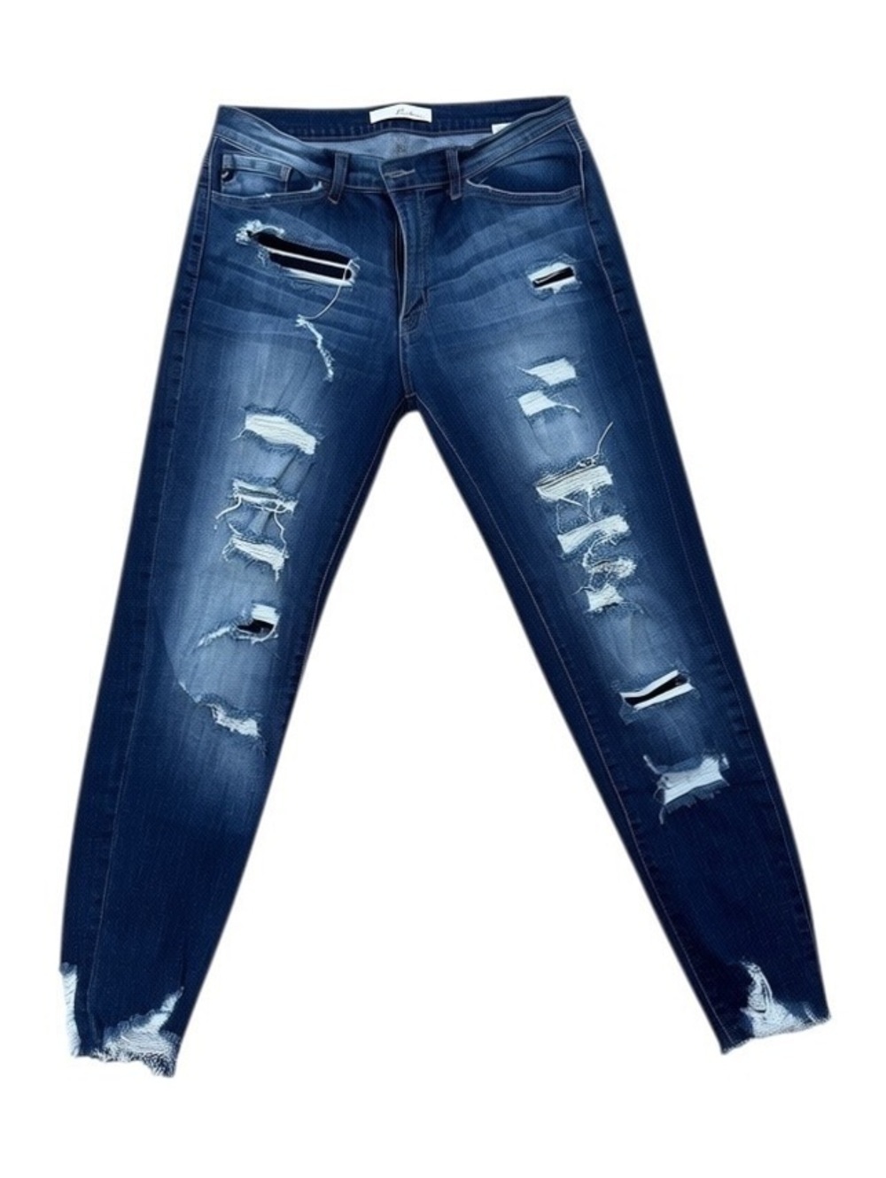 KanCan Distressed Destroyed Skinny Jeans Size 11/29 Dark Wash Raw Hem